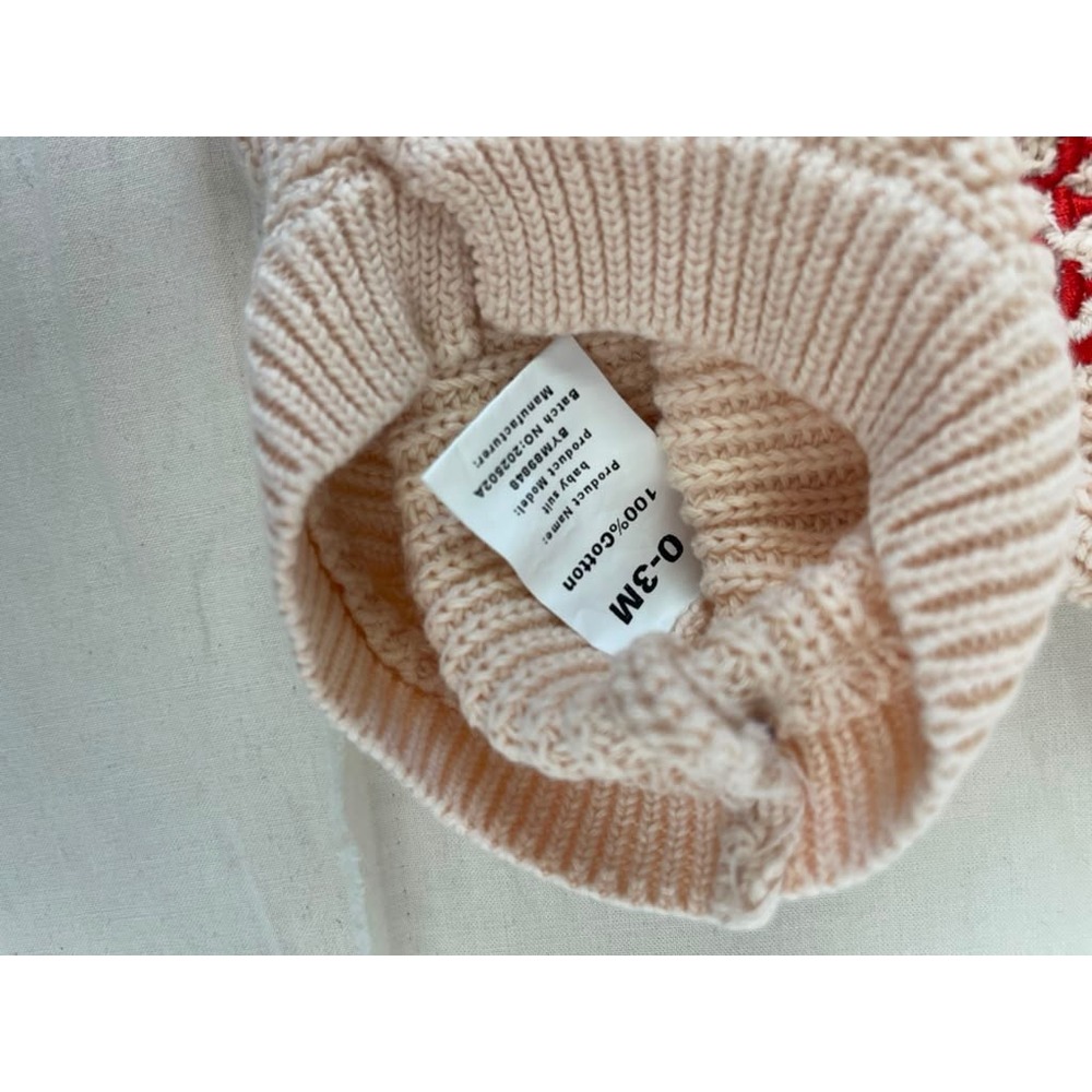 My‎ First Christmas Knit Baby Romper Cream Red Embroidered 0-3M BYM8984B
